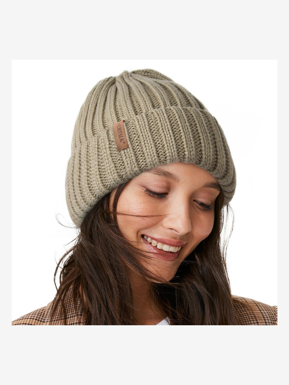 Winter Hats for Women Fleece Lined Beanie Knit Chunky | Tree Green | Size OS